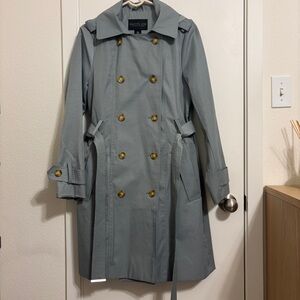 Rachel Zoe dusty sage blue hooded trench coat sz medium